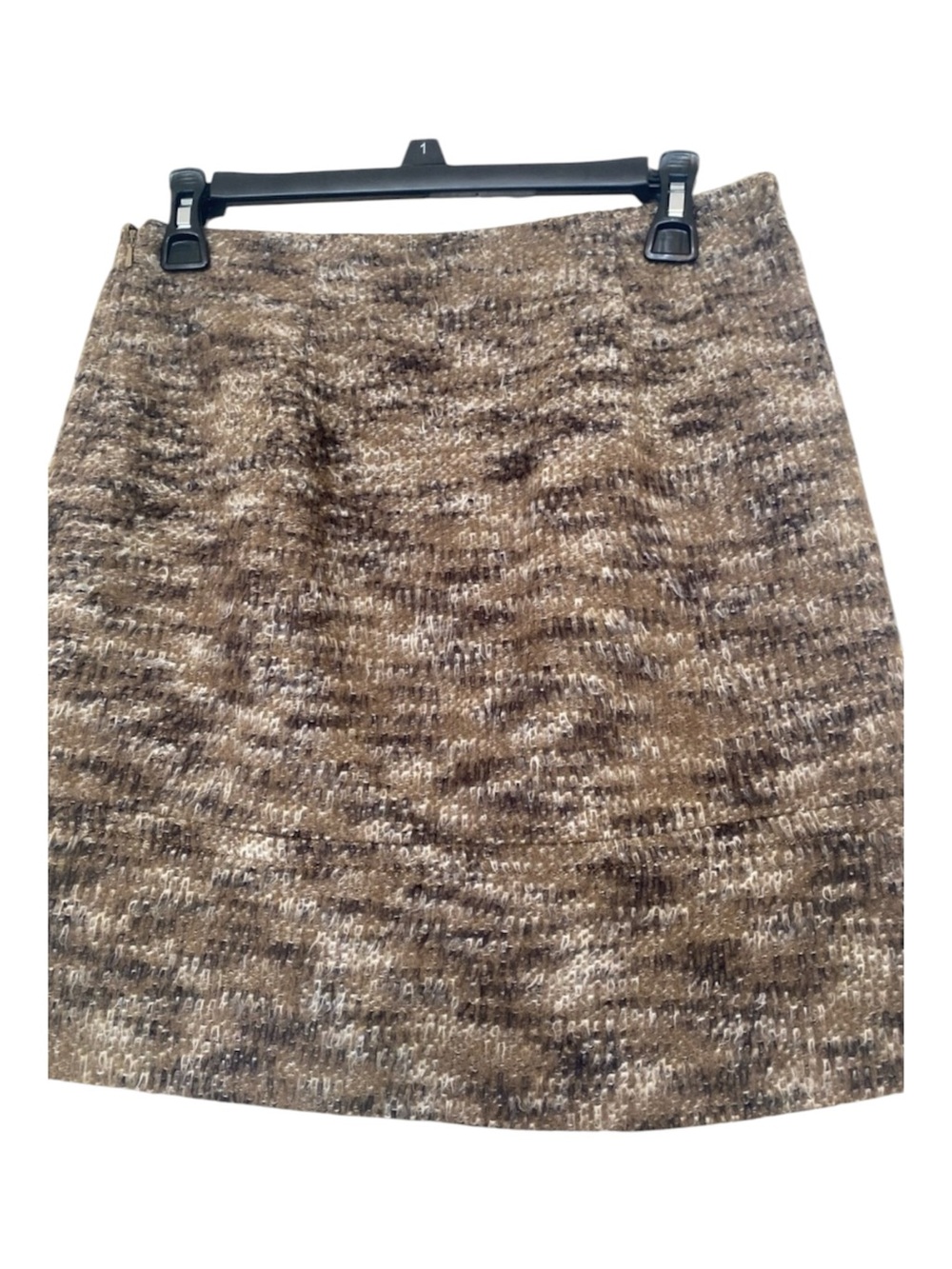Worth Marled Brown Wool Knit A-Line mini Skirt size 2 faux front pockets